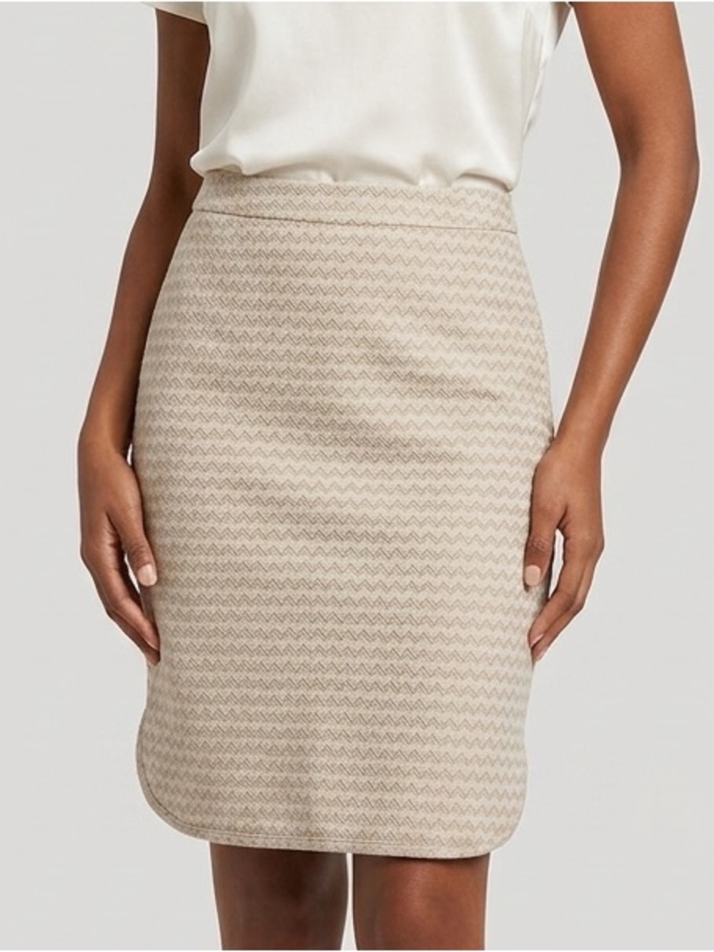 LOFT Beige Zigzag Pencil Skirt